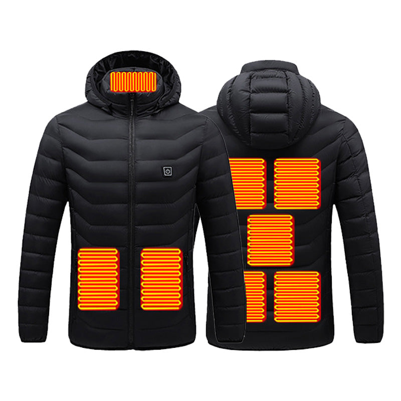 Single Temp-controller 8 Heating Zones Heated Hooded Jacket for Women Men Long Sleeve USB Electric Charging Heater Thermal Cotton Coat for Cold Weather Activities