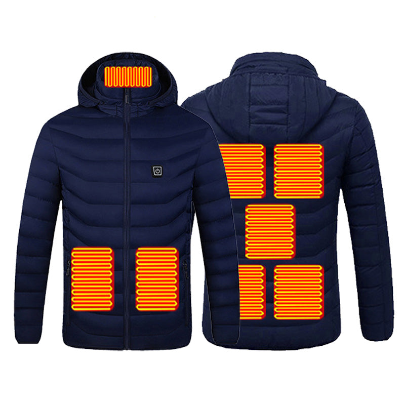 Single Temp-controller 8 Heating Zones Heated Hooded Jacket for Women Men Long Sleeve USB Electric Charging Heater Thermal Cotton Coat for Cold Weather Activities