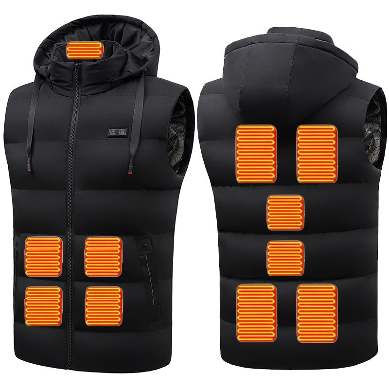 Intelligent Dual Control Unisex Heated Vest with Detachable Hood 11 Heating Zones USB Electric Warm Winter Sleeveless Zipper Waistcoat for Men Women