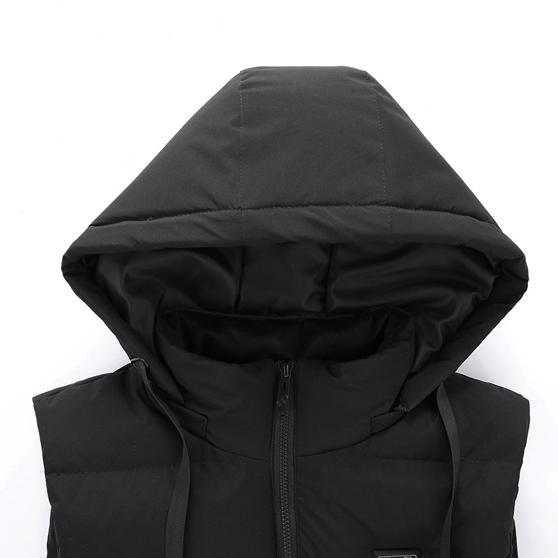 Intelligent Dual Control Unisex Heated Vest with Detachable Hood 11 Heating Zones USB Electric Warm Winter Sleeveless Zipper Waistcoat for Men Women