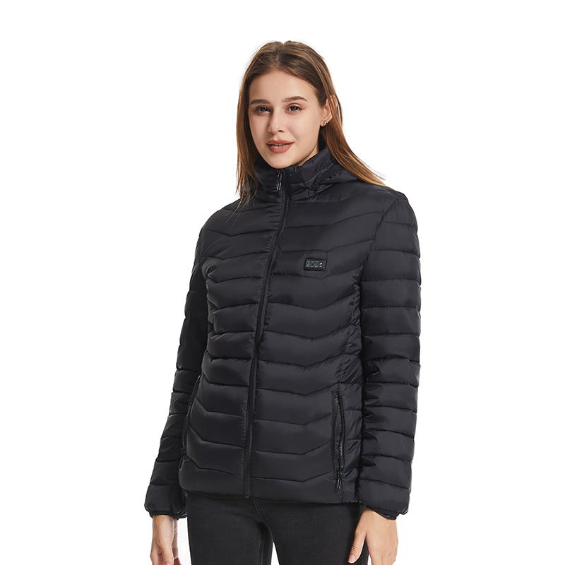 4 Temp-controller 19 Heating Zones Heated Jacket with Hood for Women Men 3 Temperature Levels Electric Charging Thermal Long Sleeve Warm Coat