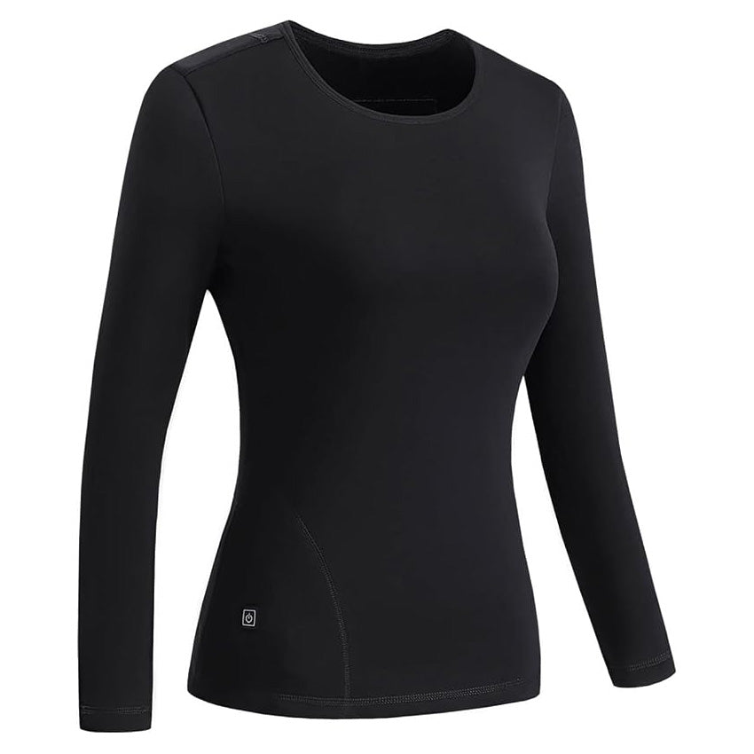 Black Women's Heated Underwear Set, USB Charging Heated Thermal Long Sleeve Shirts and Pants Electric Winter Heating Top & Pants