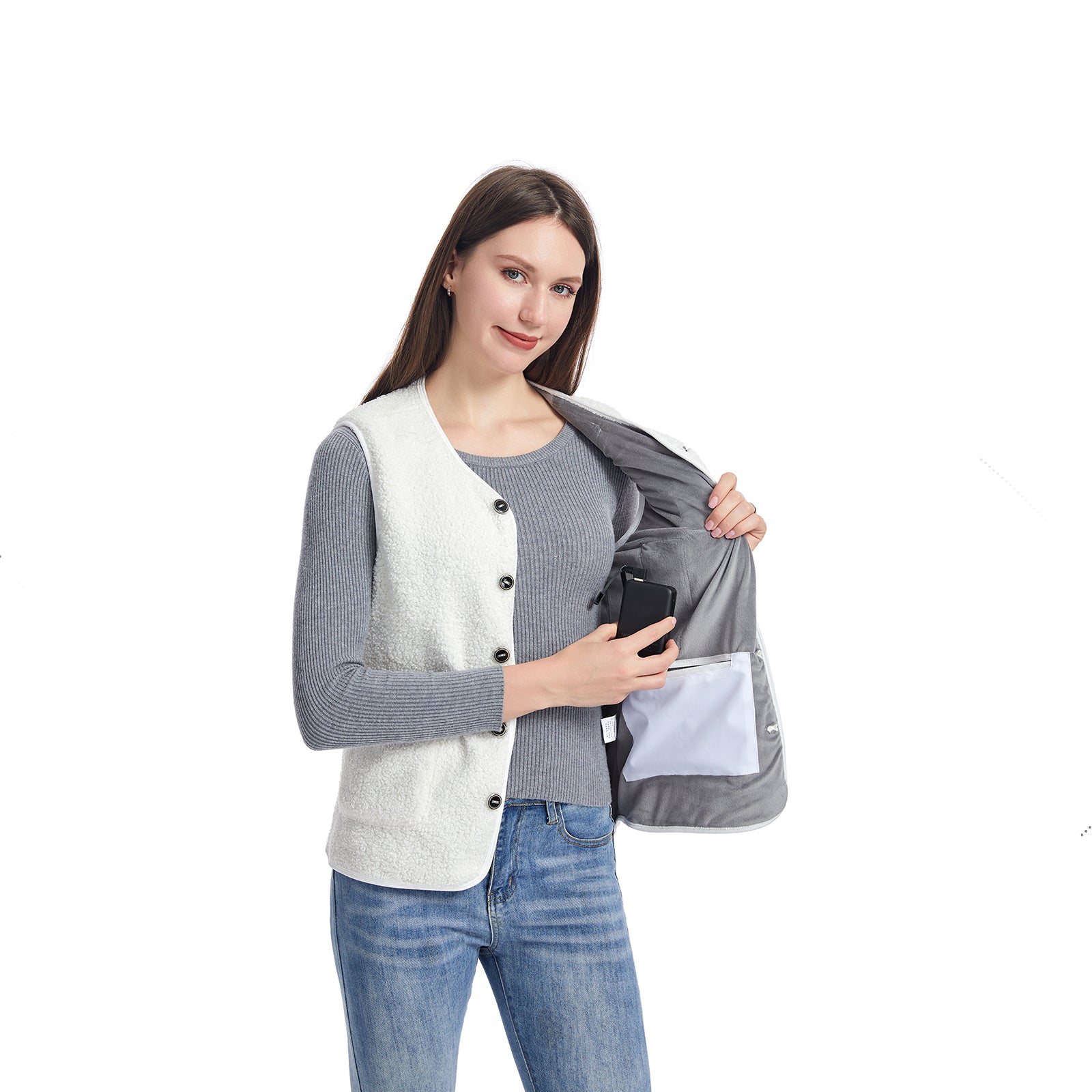 Fleece Heated Vest for Men Women 16 Heating Zones 3 Adjustable Temperature USB Rechargeable Electric Body Warmer
