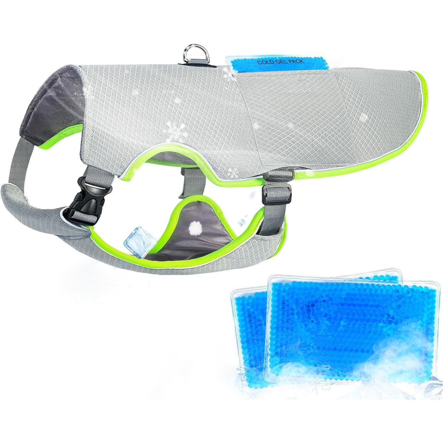 Reflective Adjustable Dog Cooling Vest with Ice Packs with Leash Ring for Hot Weather Cooling Harness
