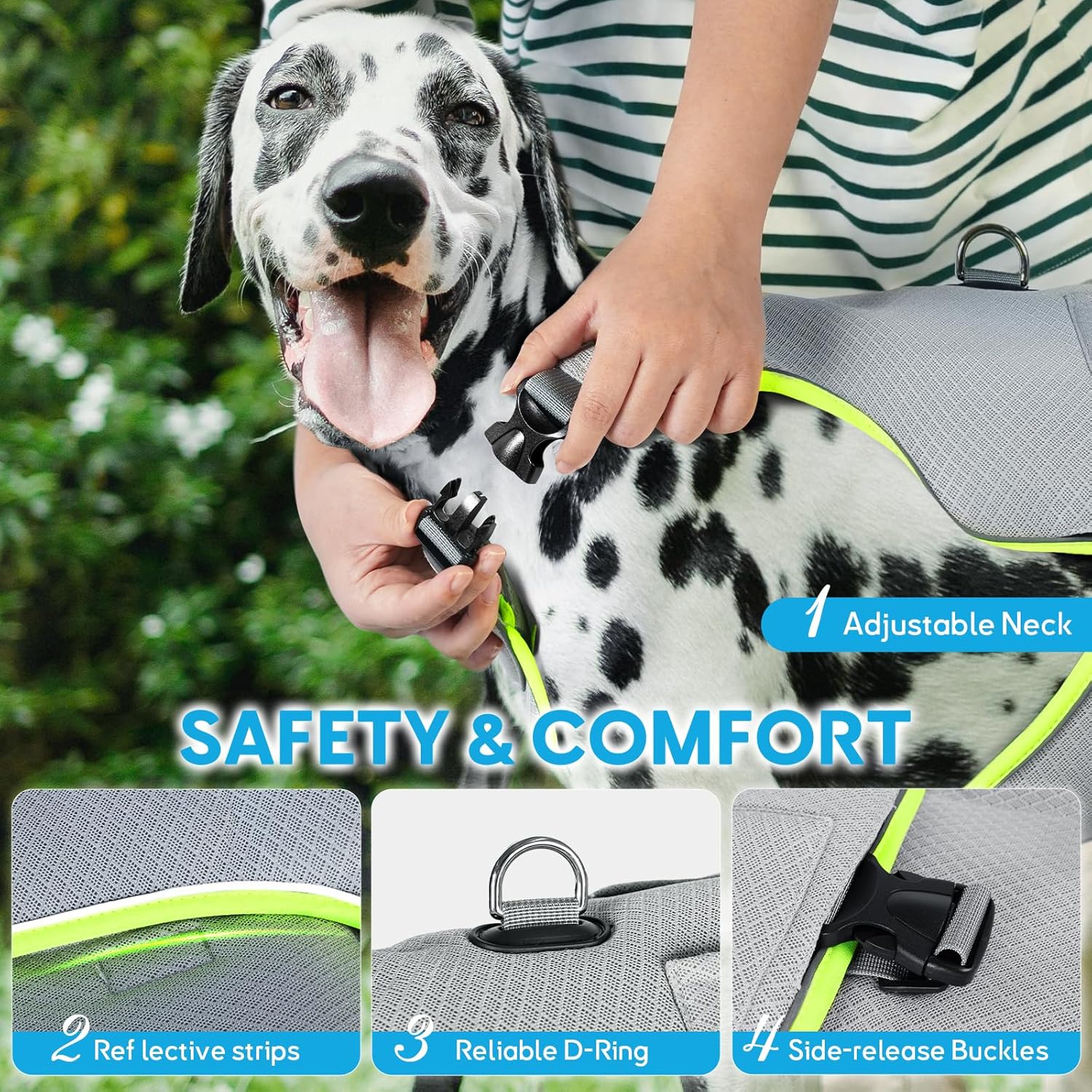 Reflective Adjustable Dog Cooling Vest with Ice Packs with Leash Ring for Hot Weather Cooling Harness