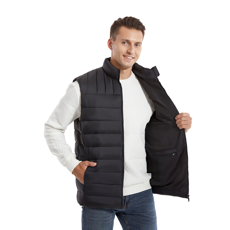 Black Unisex Zipper Heated Vest with 15 Carbon Fiber Heating Pads Electric Warming  Washable Sleeveless Stand Collar Thermal Waistcoat for Men Women