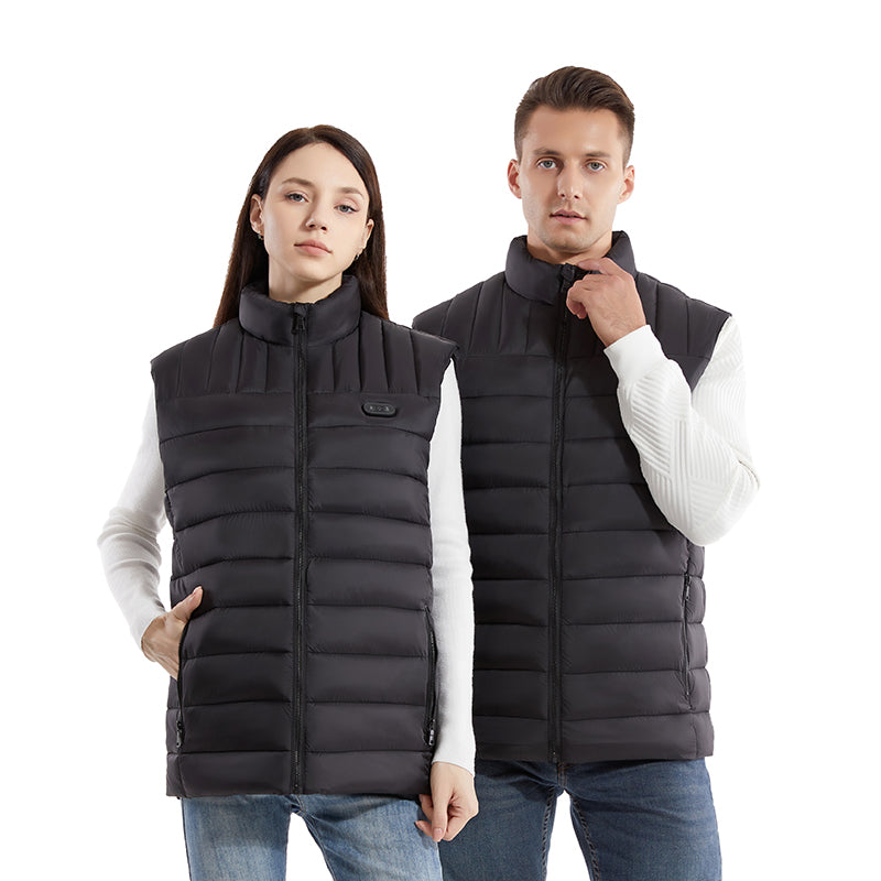 Black Unisex Zipper Heated Vest with 15 Carbon Fiber Heating Pads Electric Warming  Washable Sleeveless Stand Collar Thermal Waistcoat for Men Women