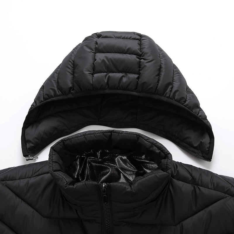 Single Temp-controller 4 Heating Zones Heated Jacket for Men Women Windproof Long Sleeve USB Charging Heating Quilted Outerwear with Hood
