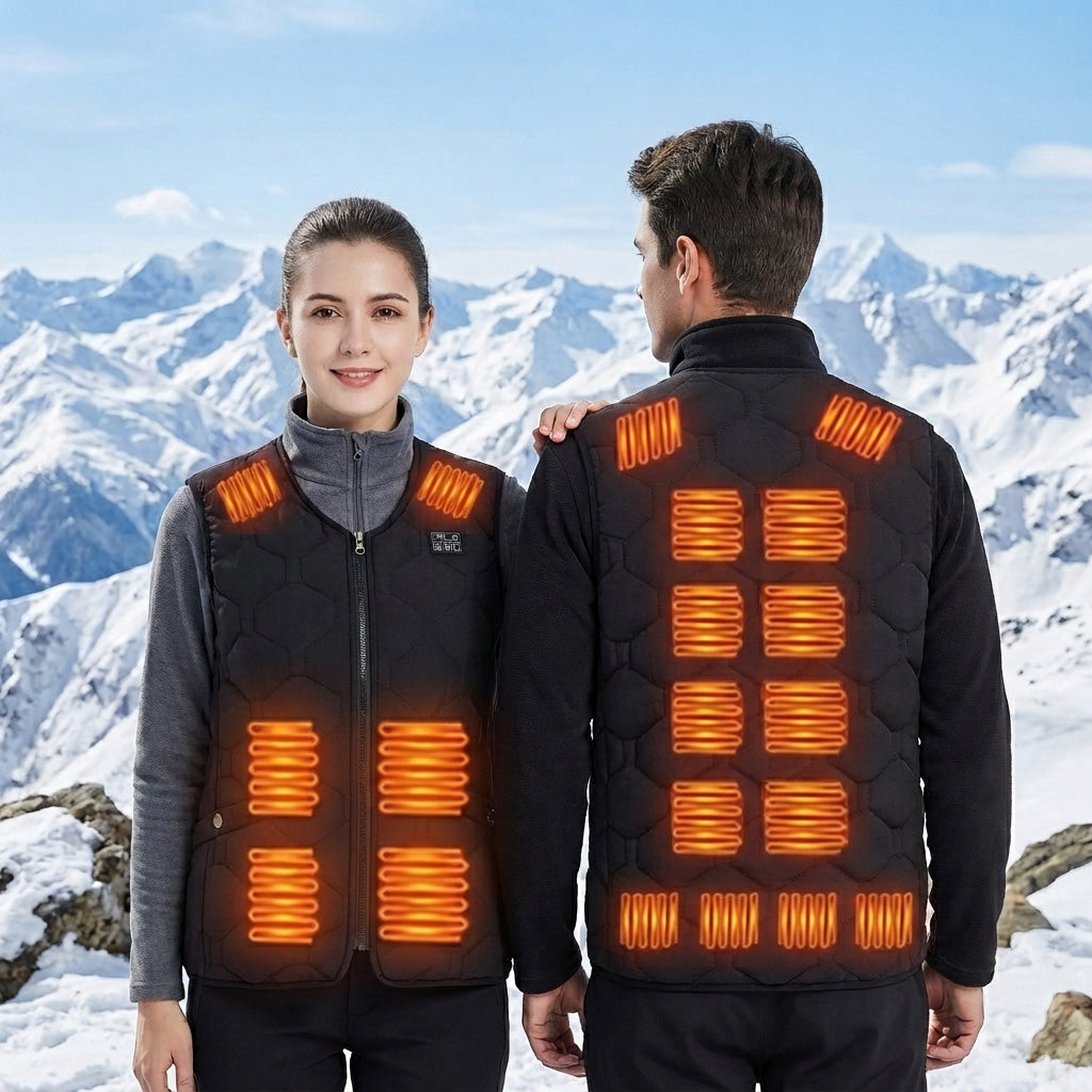 20 Heating Areas Smart Electric Heated V-Neck Vests for Men Women 3 Levels of Temperature Hoodless Casual Full Zip Warm Waistcoat
