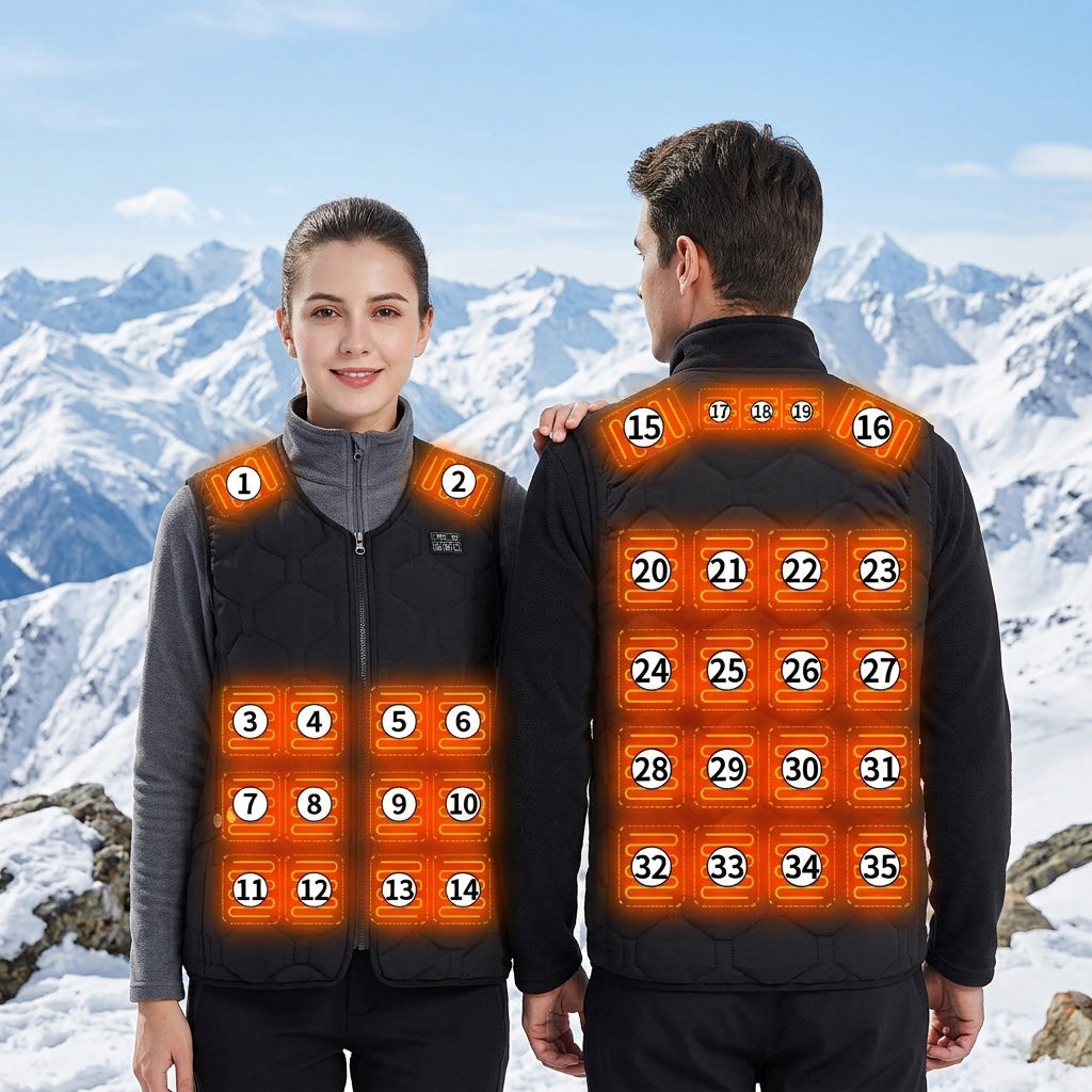 35 Heating Areas Heated Vest for Women Men with 3 Adjustable Temperature Electric USB Rechargeable Winter Thermal V-Neck Gilet