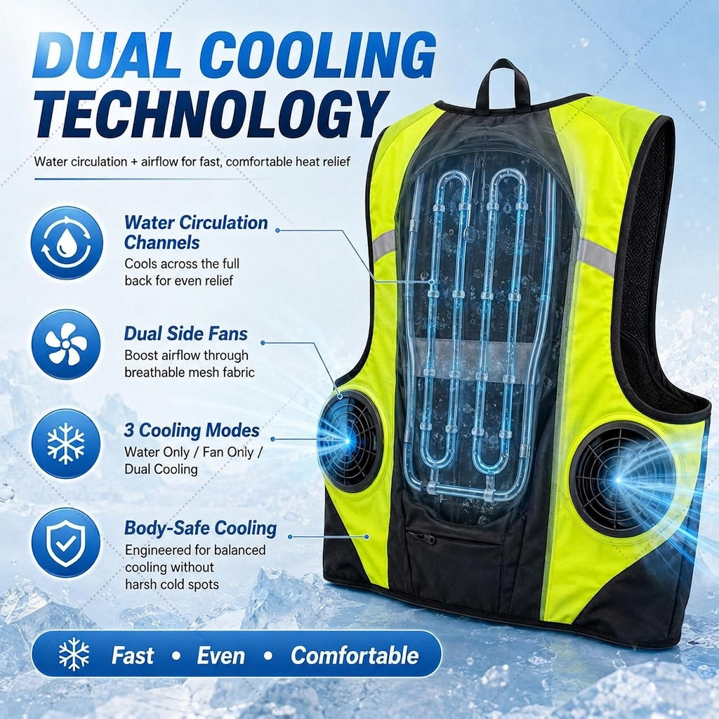 Reflective Dual Cooling Vest with Ice Packs Smart Water Circulation Air-Cooled