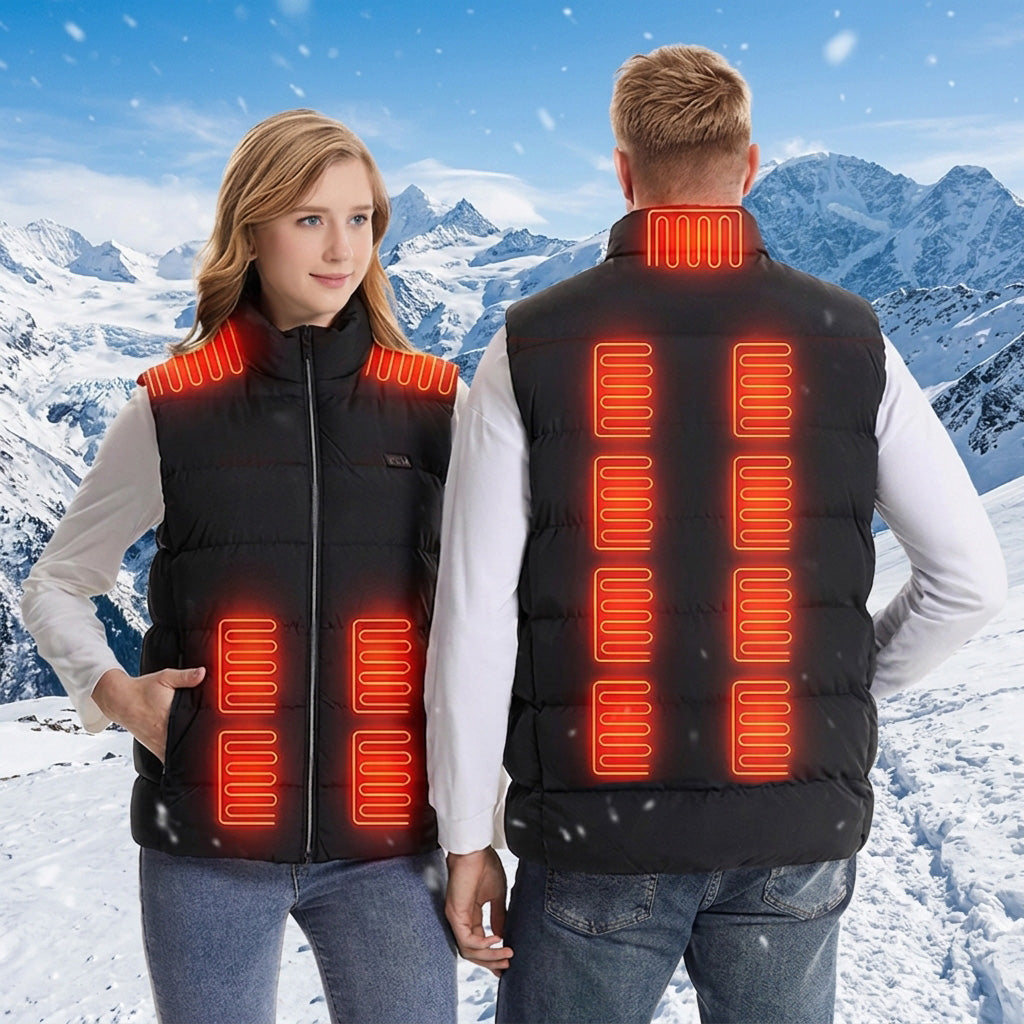 3 Temperature Control 15 Heating Areas Sleeveless Heated Jacket for Men Women 3 Heat Levels Stand-up Collar Winter Gilet with Zip Pockets