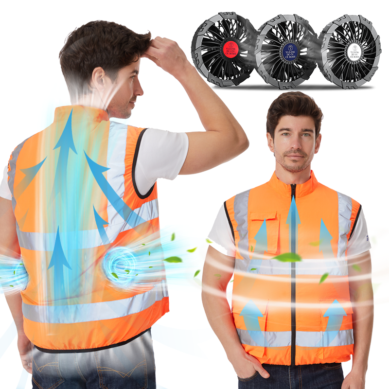 Reflective Sleeveless Cooling Vest High Visibility Stripe Zip Up Stand Workwear with Multi Pockets