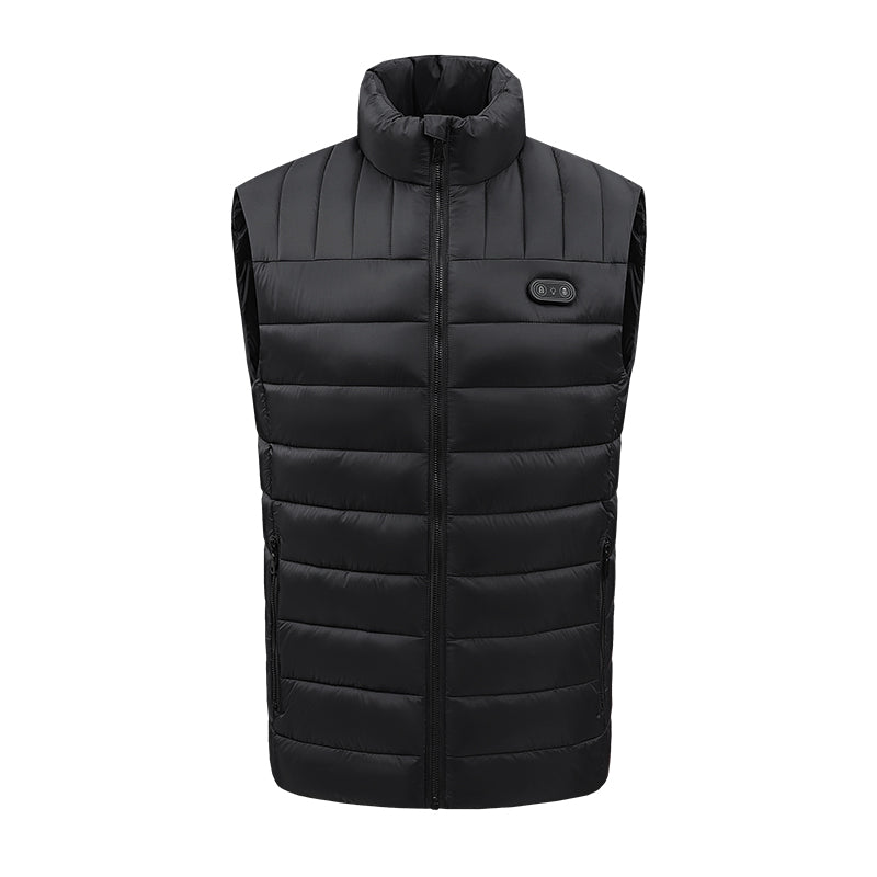 Black Unisex Zipper Heated Vest with 15 Carbon Fiber Heating Pads Electric Warming  Washable Sleeveless Stand Collar Thermal Waistcoat for Men Women