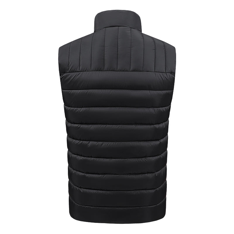 Black Unisex Zipper Heated Vest with 15 Carbon Fiber Heating Pads Electric Warming  Washable Sleeveless Stand Collar Thermal Waistcoat for Men Women