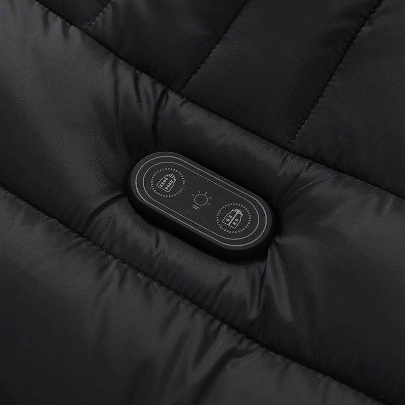 Black Unisex Zipper Heated Vest with 15 Carbon Fiber Heating Pads Electric Warming  Washable Sleeveless Stand Collar Thermal Waistcoat for Men Women