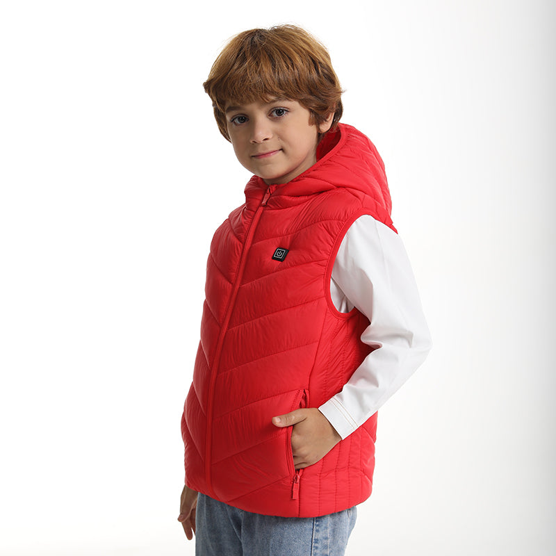 Heated Hooded Vest for Kids USB Rechargeable 10 Heating Zones 3 Adjustable Temperature Heating Gilet Boys Girls Body Warmer Waistcoat