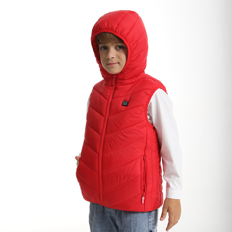 Heated Hooded Vest for Kids USB Rechargeable 10 Heating Zones 3 Adjustable Temperature Heating Gilet Boys Girls Body Warmer Waistcoat