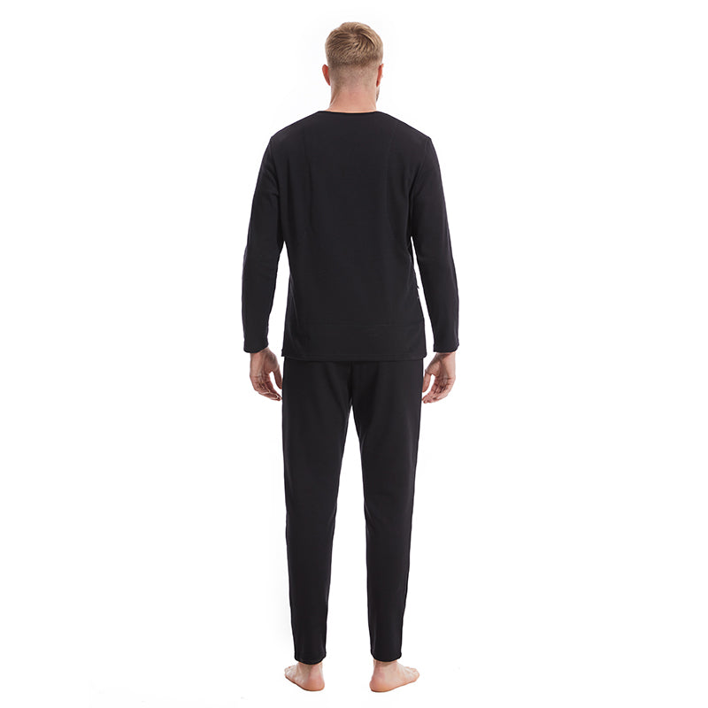 Black Heated Underwear Set for Men 6 Areas Carbon Fiber Heating Temperature USB Electric Thermal Heated Long Sleeve T-Shirts & Pants