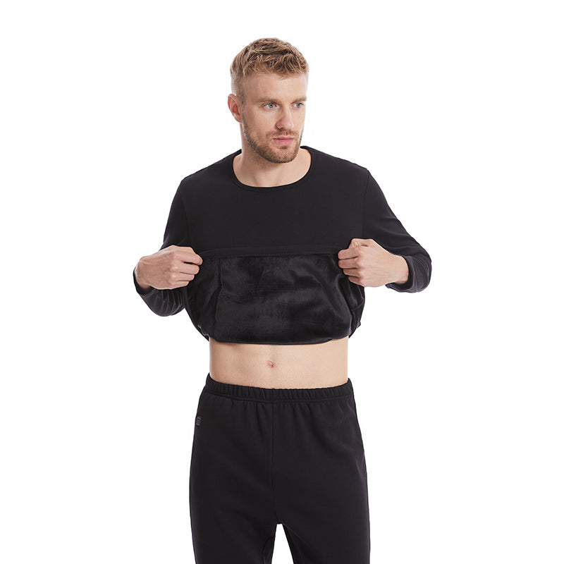 Black Heated Underwear Set for Men 6 Areas Carbon Fiber Heating Temperature USB Electric Thermal Heated Long Sleeve T-Shirts & Pants