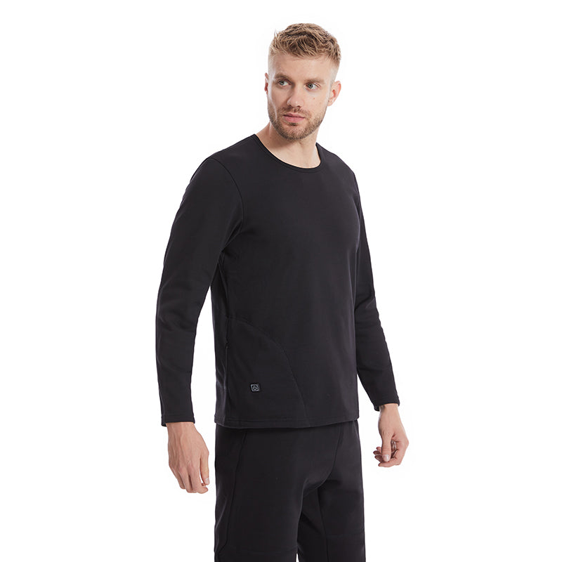 Black Heated Underwear Set for Men 6 Areas Carbon Fiber Heating Temperature USB Electric Thermal Heated Long Sleeve T-Shirts & Pants
