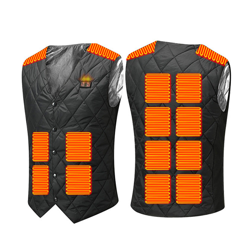 16 Places Zones Heated V-neck Vest for Men USB Charging 3 Gears Thermal Electric Heating Waistcoat for Outdoor
