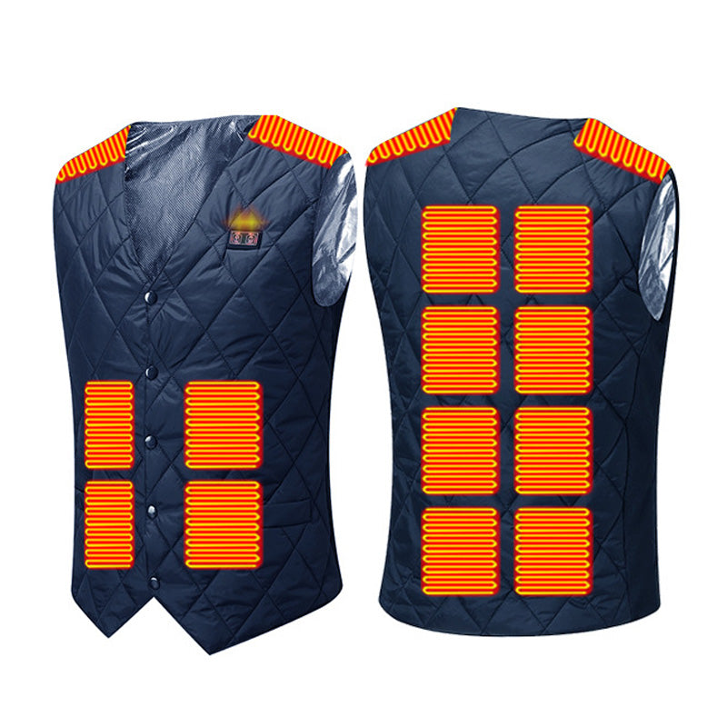16 Places Zones Heated V-neck Vest for Men USB Charging 3 Gears Thermal Electric Heating Waistcoat for Outdoor