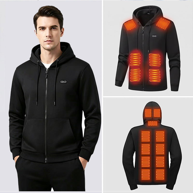 Heated Hoodie for Women Men Fleece Lined Zip Up Electric Hooded Sweatshirt with 17 Heating Zones