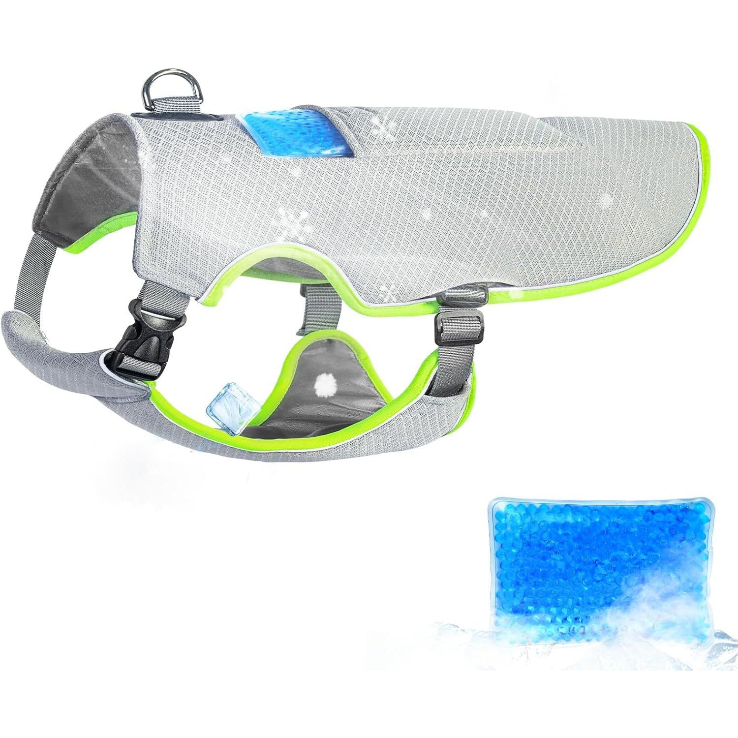 Reflective Adjustable Dog Cooling Vest with Ice Packs with Leash Ring for Hot Weather Cooling Harness