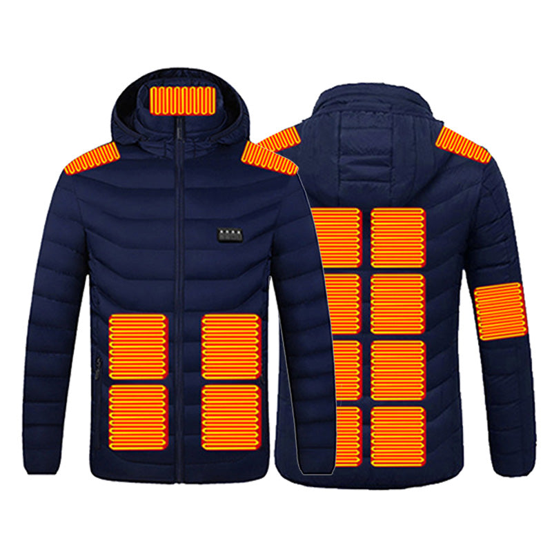 4 Temp-controller 19 Heating Zones Heated Jacket with Hood for Women Men 3 Temperature Levels Electric Charging Thermal Long Sleeve Warm Coat