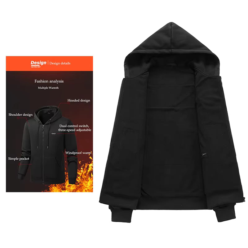 Heated Hoodie for Women Men Fleece Lined Zip Up Electric Hooded Sweatshirt with 17 Heating Zones