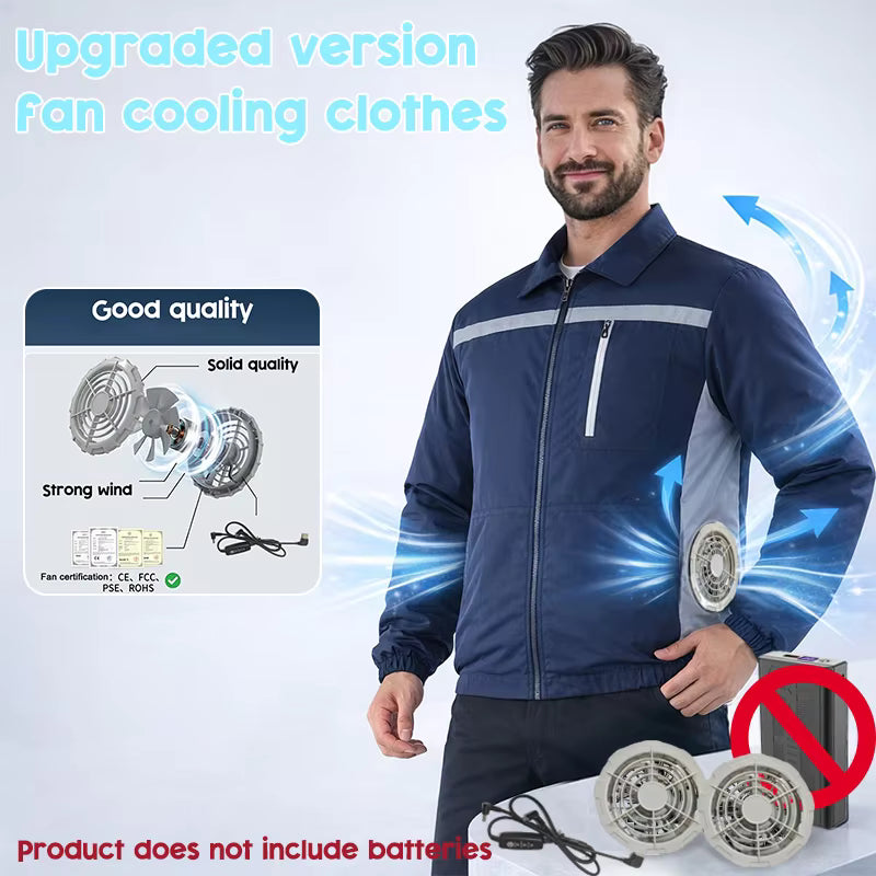 Unisex Safety High-Visibility Air-Conditioned Jacket Stand Collar Long Sleeve with 2 Fans