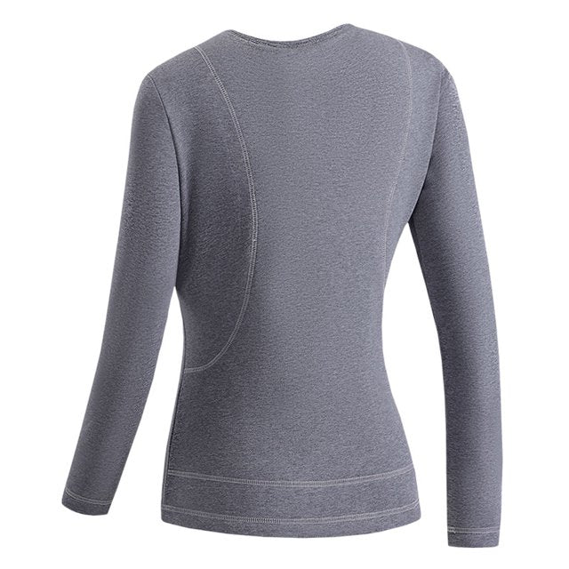 Gray Women's Electric Heated Underwear Set, Intelligent Heating Cold Winter Long Fleece USB Thermal Tops & Pants