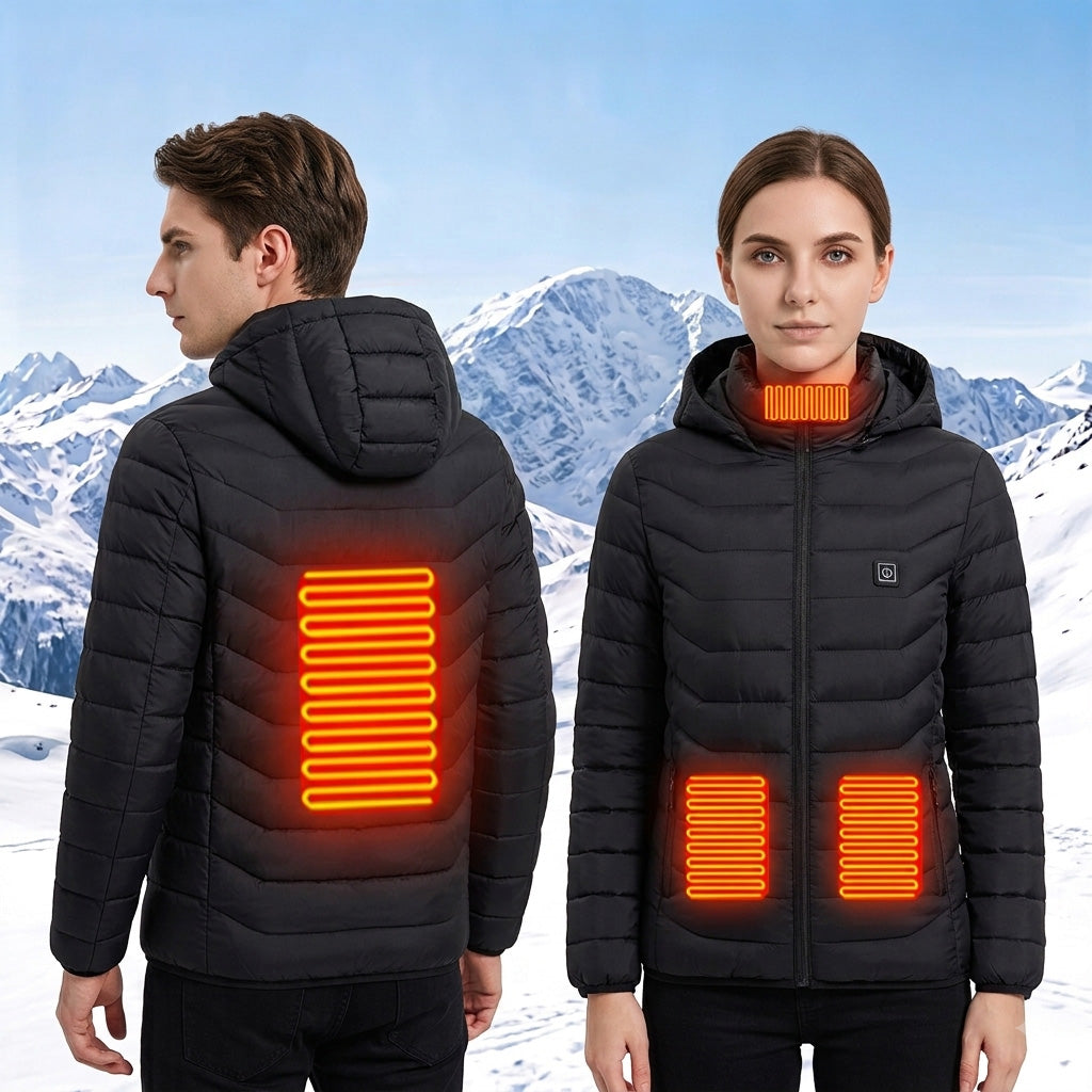 Single Temp-controller 4 Heating Zones Heated Jacket for Men Women Windproof Long Sleeve USB Charging Heating Quilted Outerwear with Hood