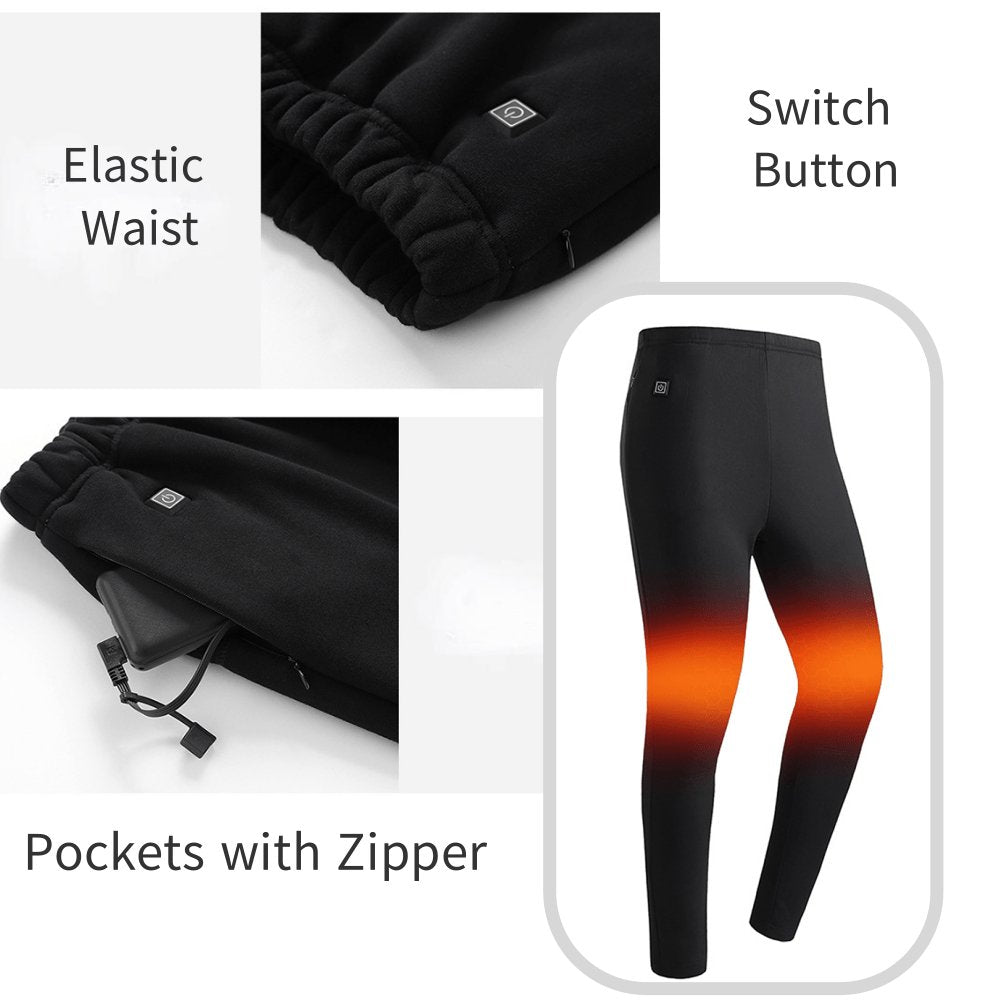 Black Women's Heated Underwear Set, USB Charging Heated Thermal Long Sleeve Shirts and Pants Electric Winter Heating Top & Pants