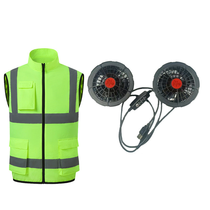 Reflective Sleeveless Cooling Vest High Visibility Stripe Zip Up Stand Workwear with Multi Pockets