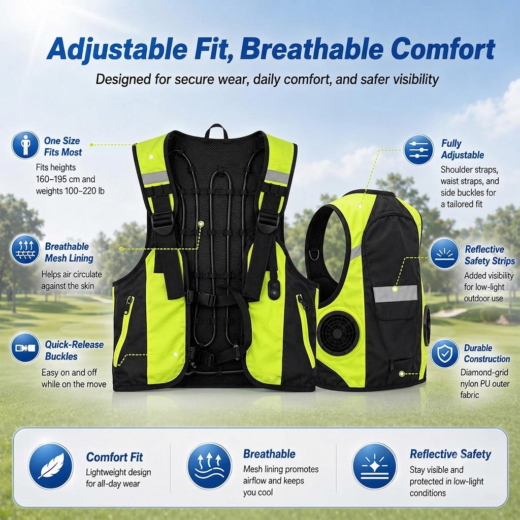 Reflective Dual Cooling Vest with Ice Packs Smart Water Circulation Air-Cooled
