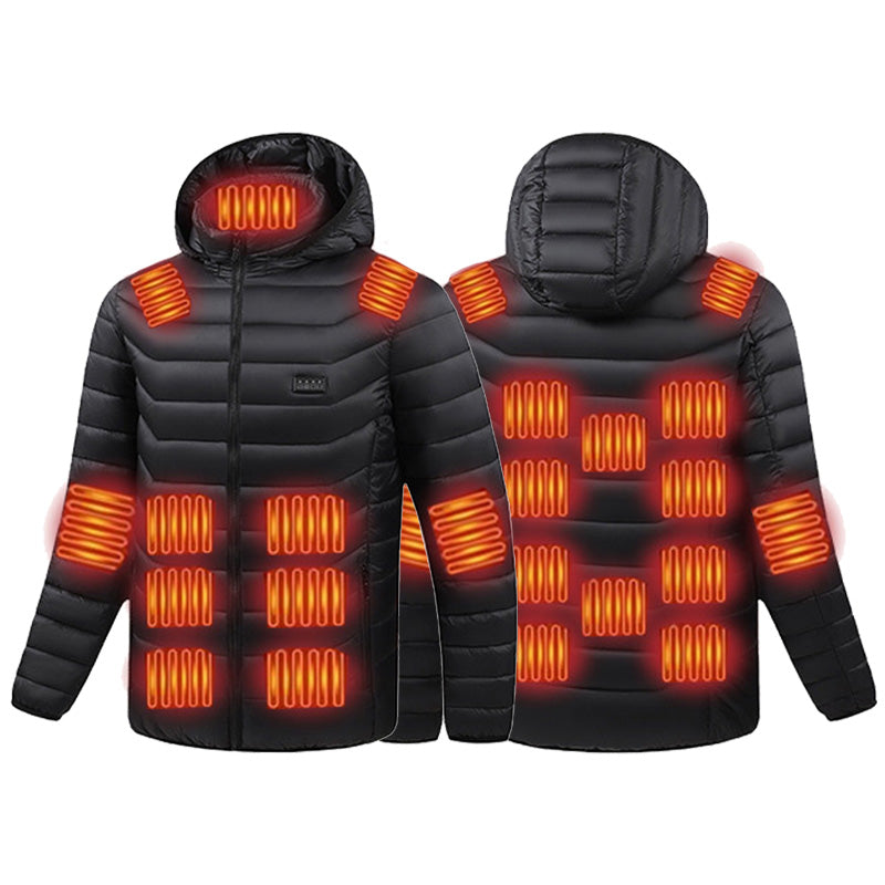 4 Temp-controller 25 Heating Zones Heated Hood Jacket for Women Men Long Sleeve 3 Temperature Levels USB Rechargeable Smart Hooded Coat