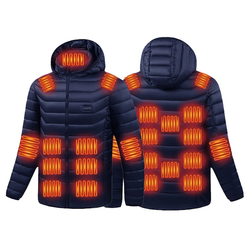 4 Temp-controller 25 Heating Zones Heated Hood Jacket for Women Men Long Sleeve 3 Temperature Levels USB Rechargeable Smart Hooded Coat