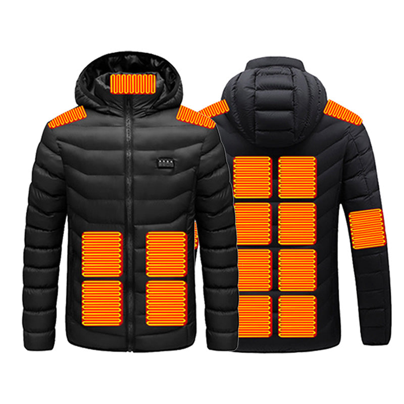 4 Temp-controller 19 Heating Zones Heated Jacket with Hood for Women Men 3 Temperature Levels Electric Charging Thermal Long Sleeve Warm Coat