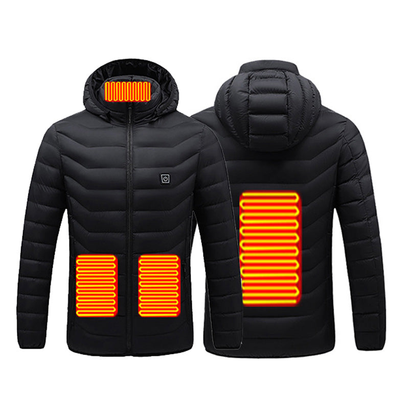 Single Temp-controller 4 Heating Zones Heated Jacket for Men Women Windproof Long Sleeve USB Charging Heating Quilted Outerwear with Hood