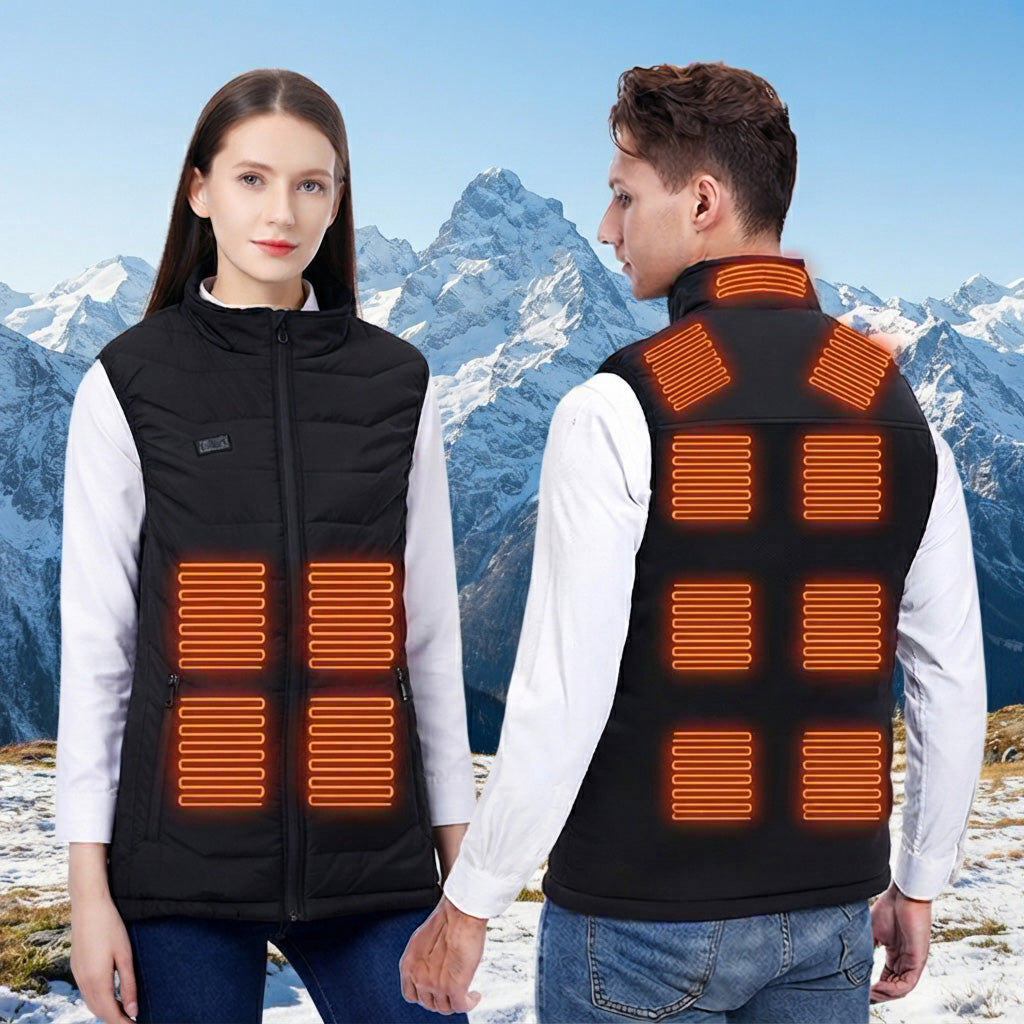 Smart Heated Warm Gilet for Men and Women Dual Control 11 Heating Zones Stand-up Collar Zip Up USB Electric Thermal Vest