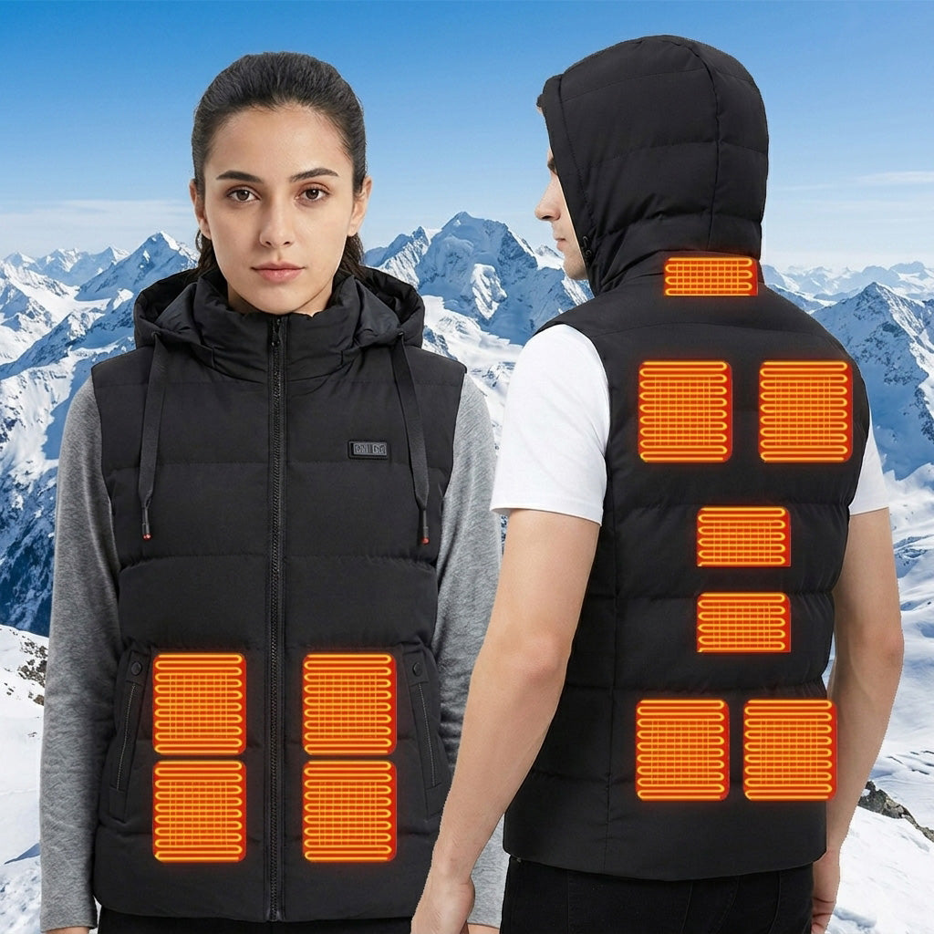 Intelligent Dual Control Unisex Heated Vest with Detachable Hood 11 Heating Zones USB Electric Warm Winter Sleeveless Zipper Waistcoat for Men Women